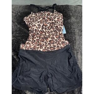 Women's Size XL Two Piece‎ Swim Suit Leopard Print Tank And Shorts NWT